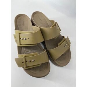 Crocs Sandals Women 8 Green Brooklyn Buckle Wedge Casual Platform Comfort Straps